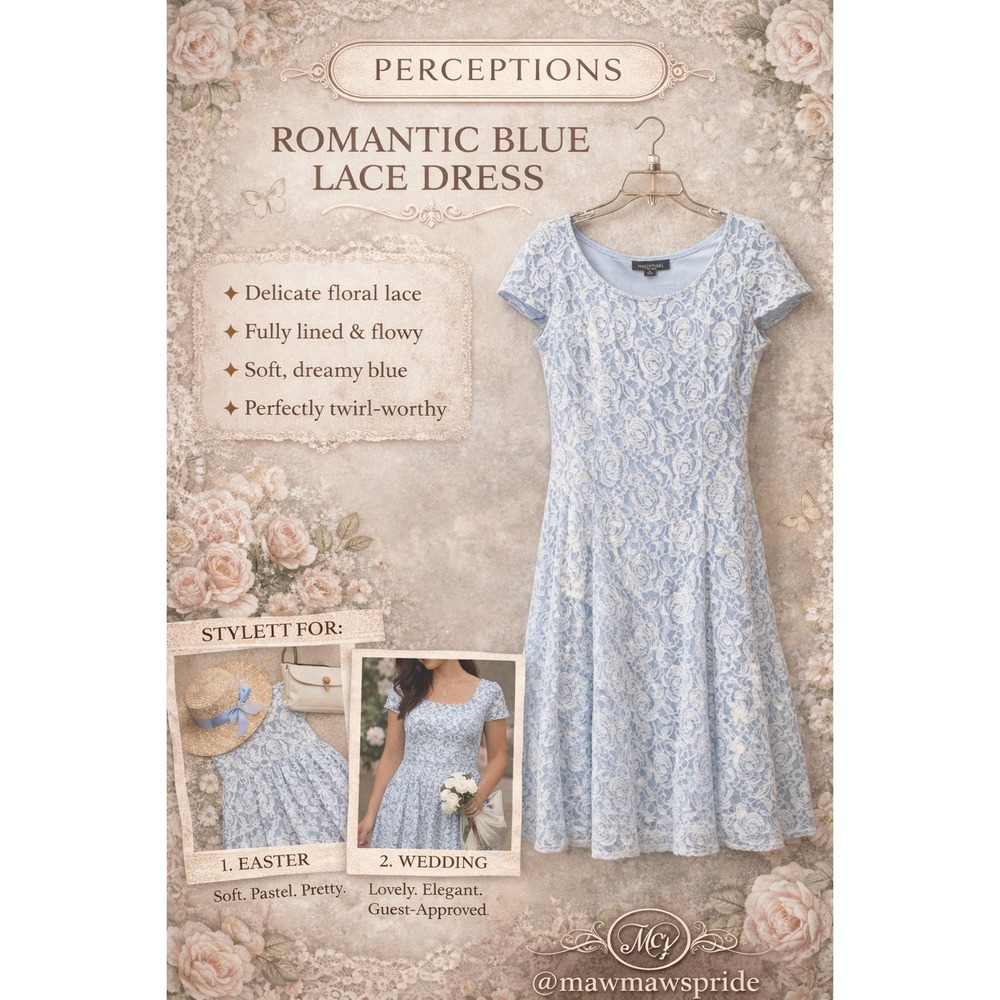 Blue Lace Dress | Romantic Fit & Flare | Feminine Easter Wedding Guest Dress M